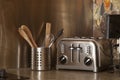 Stainless steel toaster with utensils