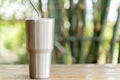 Stainless steel tumbler with stainless straw keeping of the drink cold or hot Royalty Free Stock Photo