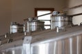 Stainless steel wine tanks top doors Royalty Free Stock Photo