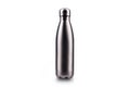 Stainless thermos water bottle, isolated on white background. Silver color.