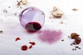 Stains on tablecloth of spilled wine glass and food Royalty Free Stock Photo