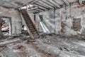 Stair in abandoned and crumbling building Royalty Free Stock Photo