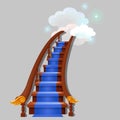 Stair with blue carpet leading into the clouds with shining stars isolated on gray background. Sketch for greeting card Royalty Free Stock Photo