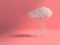 Stair With Cloud Floating on pink room background. Minimal Creative idea concept. 3D render.