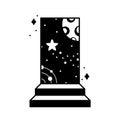 Stair with doorway in cosmos. New possibility or open your mind concept. Black illustration of space exploration, virtual travel,