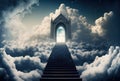 Stair and gate to heaven, God, religion and faith. Generative ai