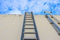 Stair old vertical industrial metal rusted. to Water tank no safety rails with copy space add text Royalty Free Stock Photo