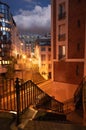 A stair in Paris at night