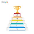 Stair step to Trophy and success infographics template with icons and elements. Staircase to success.