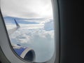 Wing view through the aeroplane window