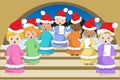 Staircase with Christmas angels wearing Santa Claus hat singing in choir Royalty Free Stock Photo