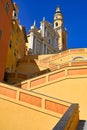 staircase and church tower perspective in Menton Royalty Free Stock Photo