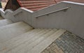 a staircase with concrete sides at a public building. the Royalty Free Stock Photo