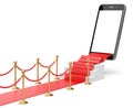 Staircase covered with red carpet with barrier rope and modern s Royalty Free Stock Photo