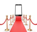 Staircase covered with red carpet with barrier rope and modern s Royalty Free Stock Photo