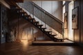 Staircase: Create a set of images that showcase a striking, sculptural staircase. Generative AI Royalty Free Stock Photo