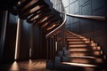 Staircase: Create a set of images that showcase a striking, sculptural staircase. Generative AI Royalty Free Stock Photo