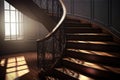 Staircase: Create a set of images that showcase a striking, sculptural staircase. Generative AI Royalty Free Stock Photo