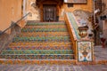 Staircase decorated with typical Sicilian ceramic tiles