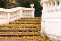 Staircase with fallen leaves autumn season Royalty Free Stock Photo