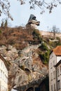 Staircase at Grazer Uhturm Clock Tower on Schlossberg Castle hill. Old city of Graz in Austria. Town in Styria, Europe Royalty Free Stock Photo