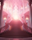 Staircase, hallway inside the castle, pink tone Royalty Free Stock Photo