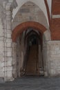 Staircase at the inner yard of medieval palace Palazzo del Broletto, Brescia, Lombardy, Italy