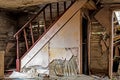 Staircase Inside An Abandoned House In The Woods Royalty Free Stock Photo