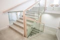 Staircase in a medical facility. Stairs in a modern white interior. Medical clin