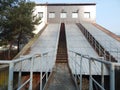 Staircase leading to the building with screw pumps