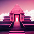 Staircase leading to the entrance to the temple. 3D rendering generative AI