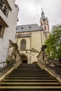 Staircase leading to St. Vitus church in Cesky Krumlov, Czech Republic