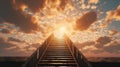 Staircase leads upward, embracing the sky at sunrise, symbolizing the gateway to heaven