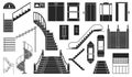 Staircase and lift vector black set icon.Vector illustration stair and escalator.Isolated black icon wooden of metal Royalty Free Stock Photo