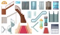 Staircase and lift vector cartoon set icon.Vector illustration stair and escalator.Isolated cartoon icon wooden of metal
