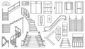 Staircase and lift vector outline set icon.Vector illustration stair and escalator.Isolated outline icon wooden of metal Royalty Free Stock Photo