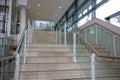 Staircase in modern metal and glass building. Nobody in view