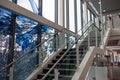 Staircase in modern metal and glass building. Nobody in view