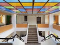 Staircase multicolor glass on the roof building entrance architect