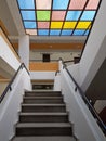 Staircase multicolor glass on the roof building entrance architect