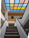 Staircase multicolor glass on the roof building entrance architect
