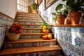 staircase with multicolored, floral spanish tiles