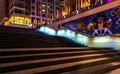 Staircase and mural at night in National Harbor, Maryland. Royalty Free Stock Photo