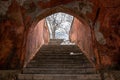 Staircase in the old wall in Nishat Garden, in winter season, Srinagar, Kashmir, India