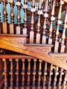 Staircase with polished wood balusters at the Larnach castle in New Zealand