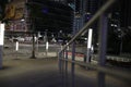 The staircase railing outside Miami Heat\'s station in the middle of the night.