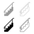 Staircase with railings stairs with handrail ladder fence stairway set icon grey black color vector illustration image solid fill