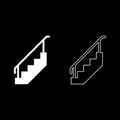 Staircase with railings stairs with handrail ladder fence stairway set icon white color vector illustration image solid fill