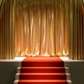 Staircase with red carpet and gold curtains Royalty Free Stock Photo