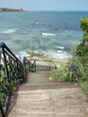 staircase, stairs, sea, shore, waves,